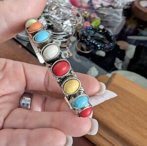 Multicolor Stone Silver Bracelet